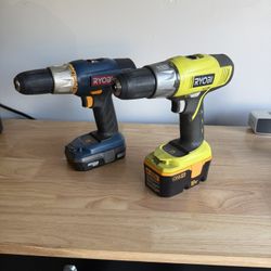2 RYOBI DRILLS BOTH WITH BATTERIES 