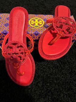 Tory Burch Red Miller Crystal Embellished Sandals
