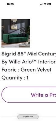 Emerald green velvet couch