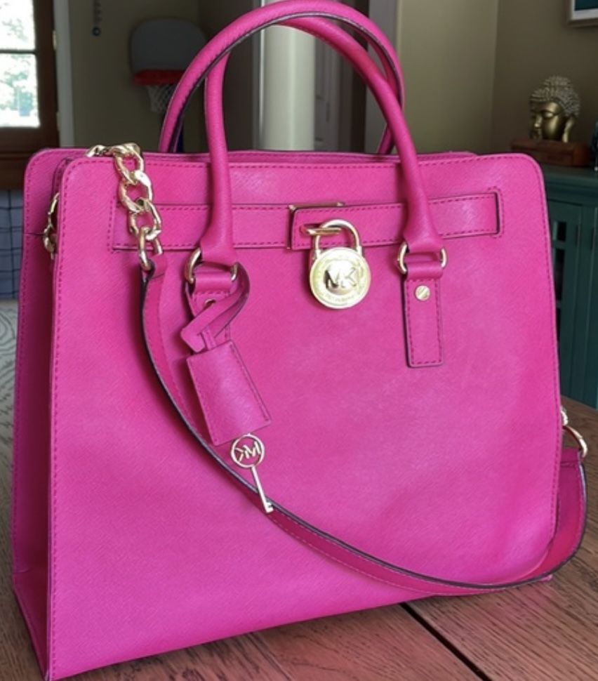 MICHAEL KORS HAMILTON RASPBERRY PINK/ Gold,SAFFIANO LEATHER SATCHEL BAG