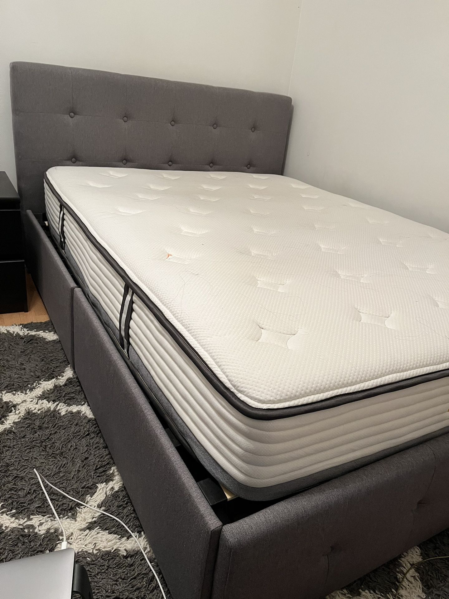 Full Upholstered Platform Bed Frame With Storage And Mattress 