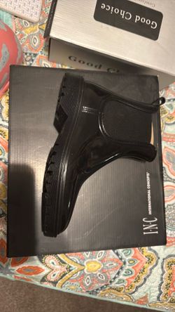 INC black plastic boots women’s size 6