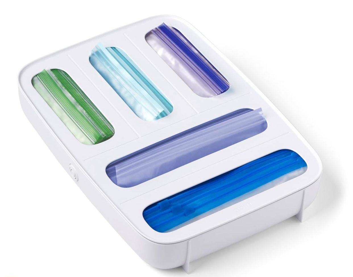 StoraBag Drawer Food Bag Dispenser, Plastic Sandwich Bags Organizer for Kitchen Storage, 5-Slot, White