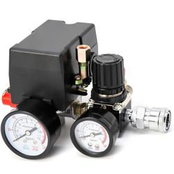 Air Compressor Pressure Switch Control Valve, 90-120PSI Pressure Regulator with Pressure Gauges Fittings Set