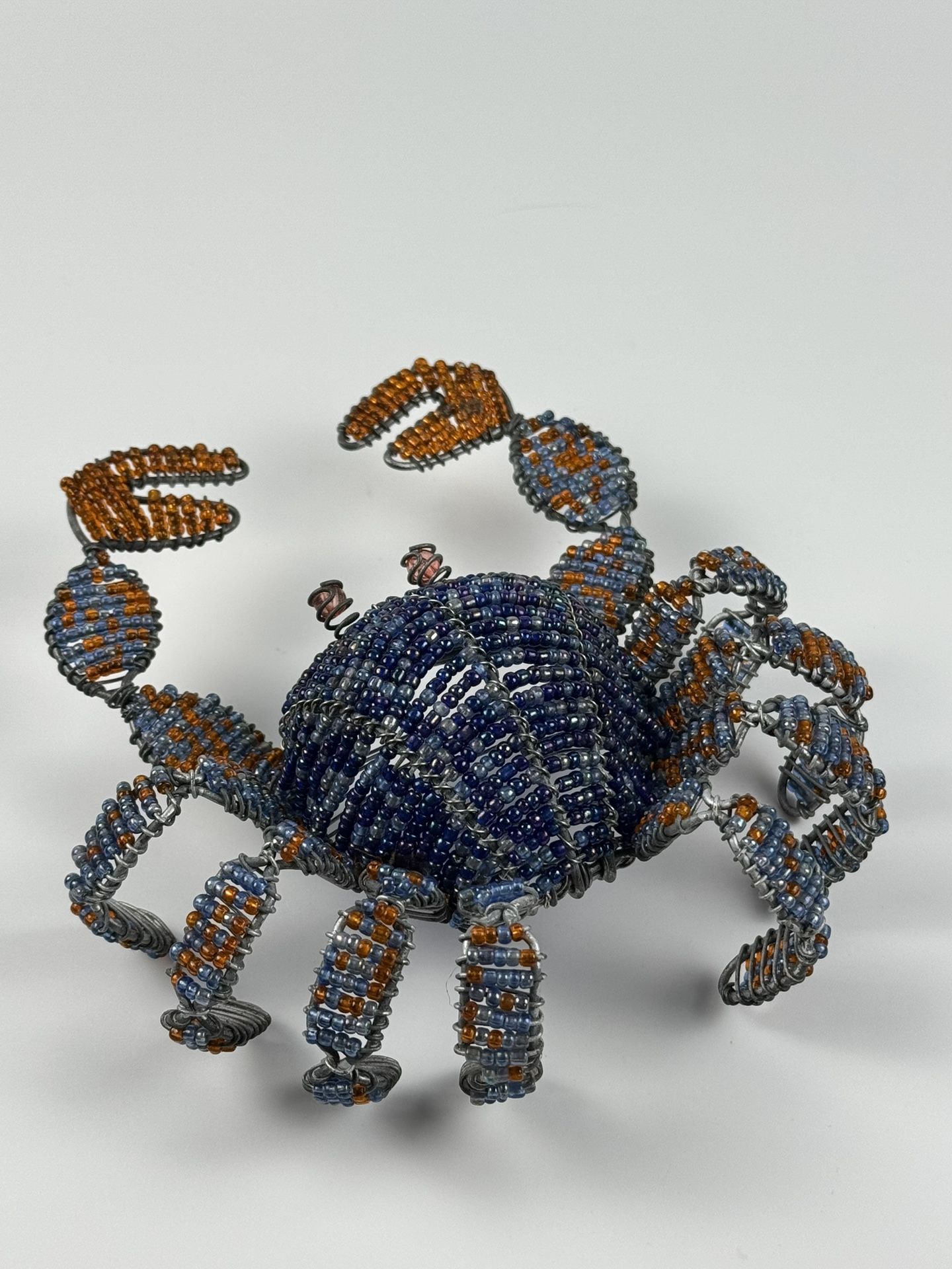 Vintage Hand Crafted Beaded Blue Crab by Beadworx Haiti