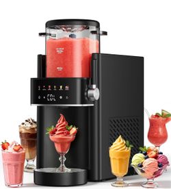 Slushie Machine for Home, Ice Cream Maker, 40OZ Capacity, Black Slushy Margarita Frozen Drink Soft Serve Ice Cream Machine, 6 Preset, No Ice Needed, F