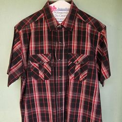 BEVERLY HILLS POLO CLUB PLAID BUTTON DOWN SHORT SLEEVE SHIRT