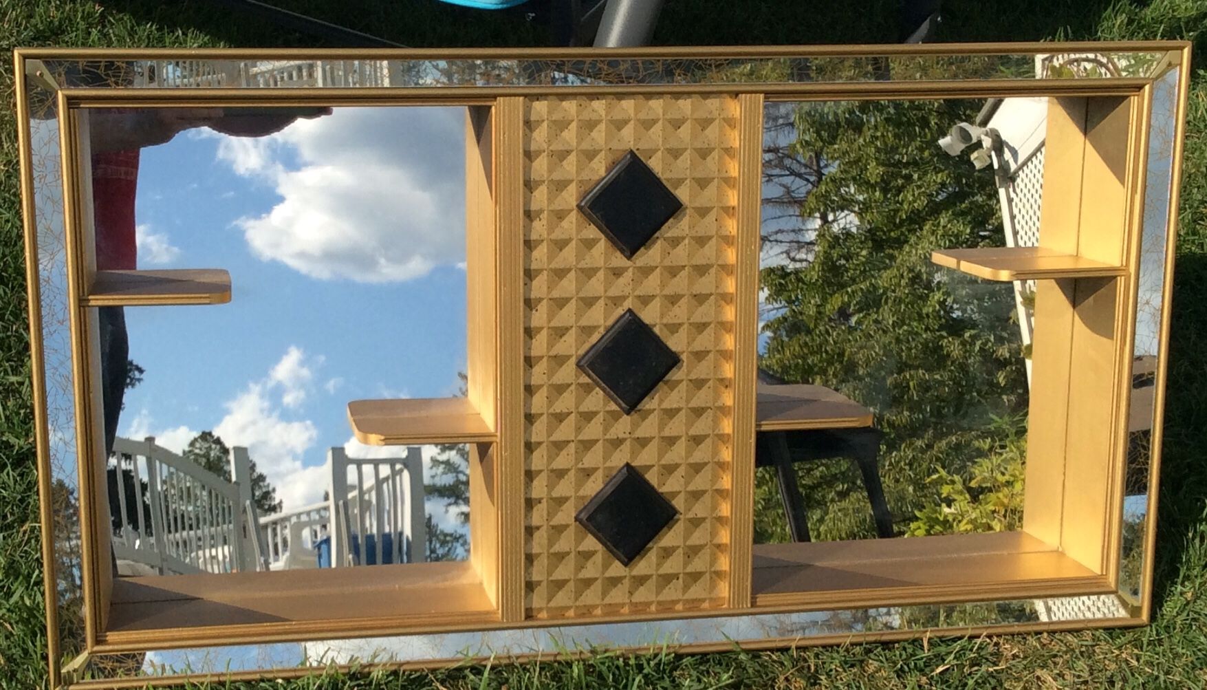 Mid Century 1960’s Mirror Mini Shelves Curio Shadow Box Hanging Shelf Glass Vintage