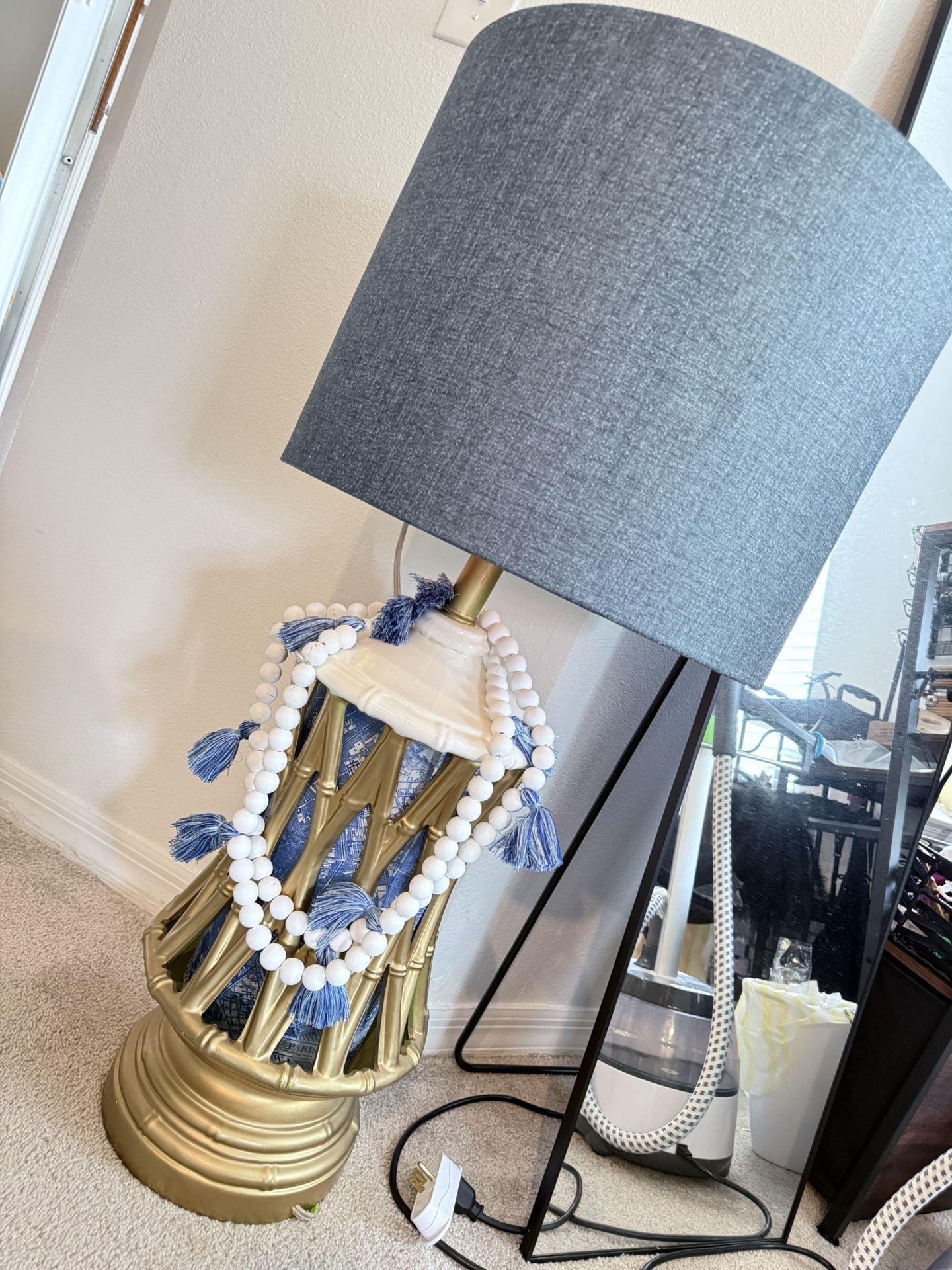 Vintage Gold & Blue Table Lamp – Elegant Statement Piece