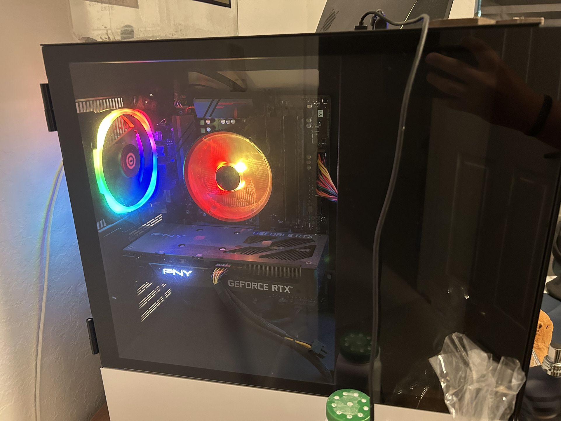 Pc, monitor, mic, and highground keyboard 