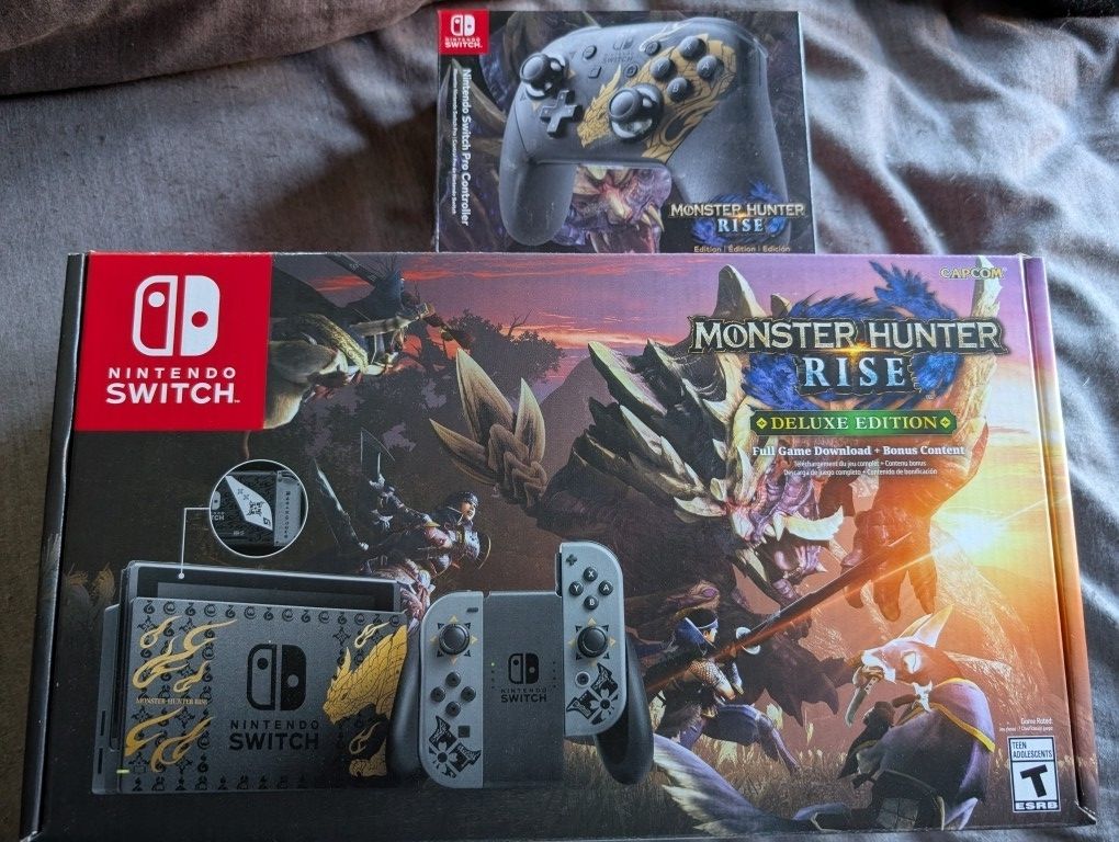 Nintendo Switch Monster Hunter Rise Deluxe Edition Console w/game and Pro Controller