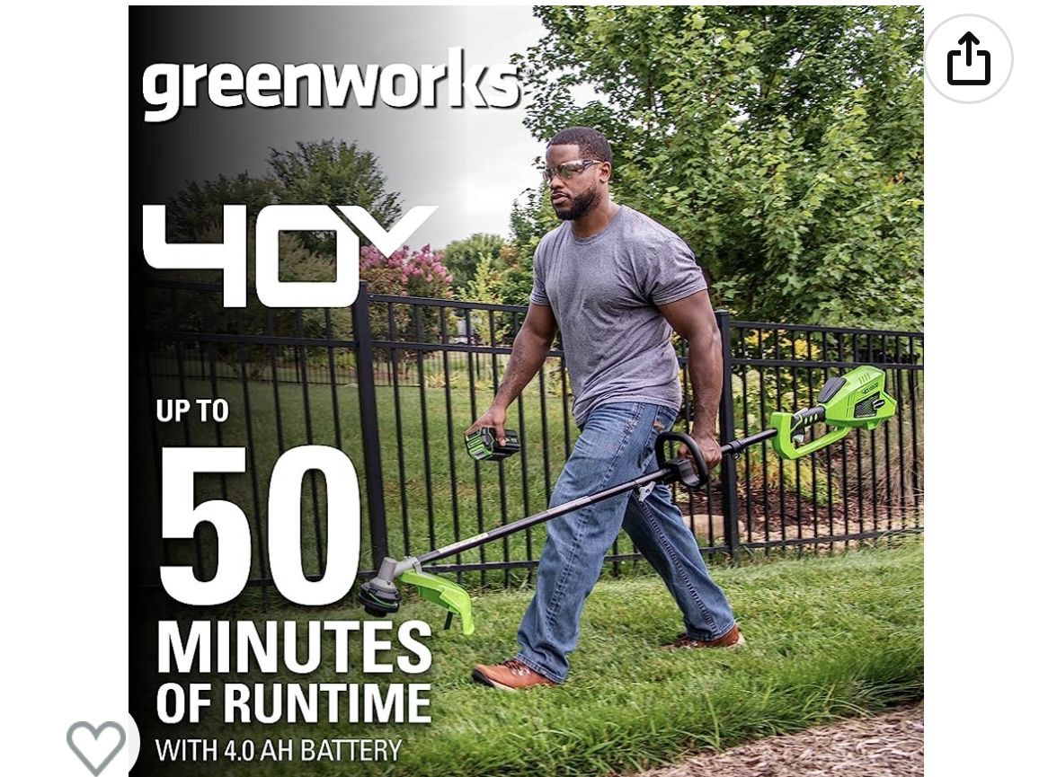 Greenworks 40V 16 inch Brushless (Attachment Capable) String Trimmer, 4Ah USB Battery and Charger Included ST40L412