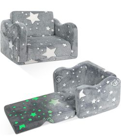 2-in-1 Kids Sofa Chair, Comfy Soft Foldable Toddler Couch Chair