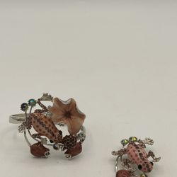 Off Park Collection JTV Frog & Lotus Bracelet & Brooch Pin