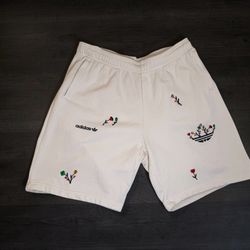 Adidas Originals Mens Floral Print Shorts White Size L Flaw H32307