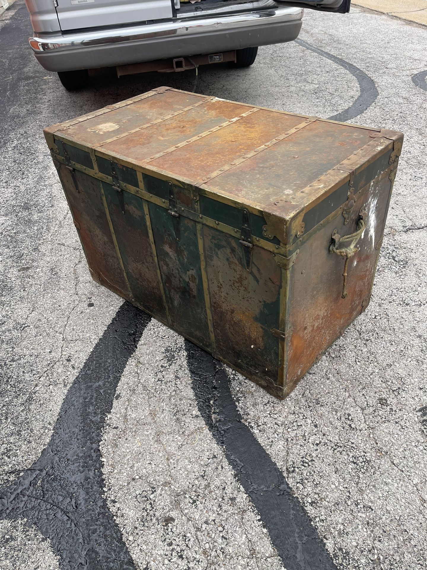 Extra Large, Vintage Metal, Wood, And Leather Trunk
