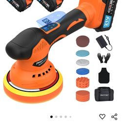 Cordless Car Buffer Polisher, Car Polishing Kit with 21V 2 X 4.0Ah Batteries, Orbital Eccentric Buffers with 8 Variable Speed Up to 6000 RPM