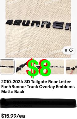 Unbranded - 2010-2024 3D Tailgate Rear Letter For 4Runner Trunk Overlay Emblems Matte Back