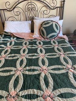 Handmade Wedding Ring Quilt and pillow.