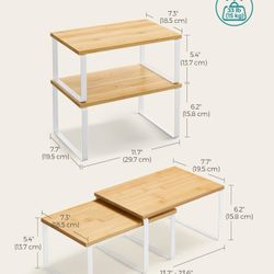 Cabinet Organizer Shelf, Set of 2 Kitchen Counter Shelves, Kitchen Storage, Spice Rack, Stackable, Expandable, Metal and Engineered Wood, Cl