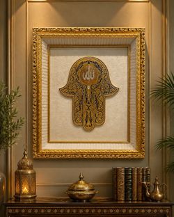 Luxury Golden Hamsa Wall Art with Allah Calligraphy – Ornate Islamic Decor
