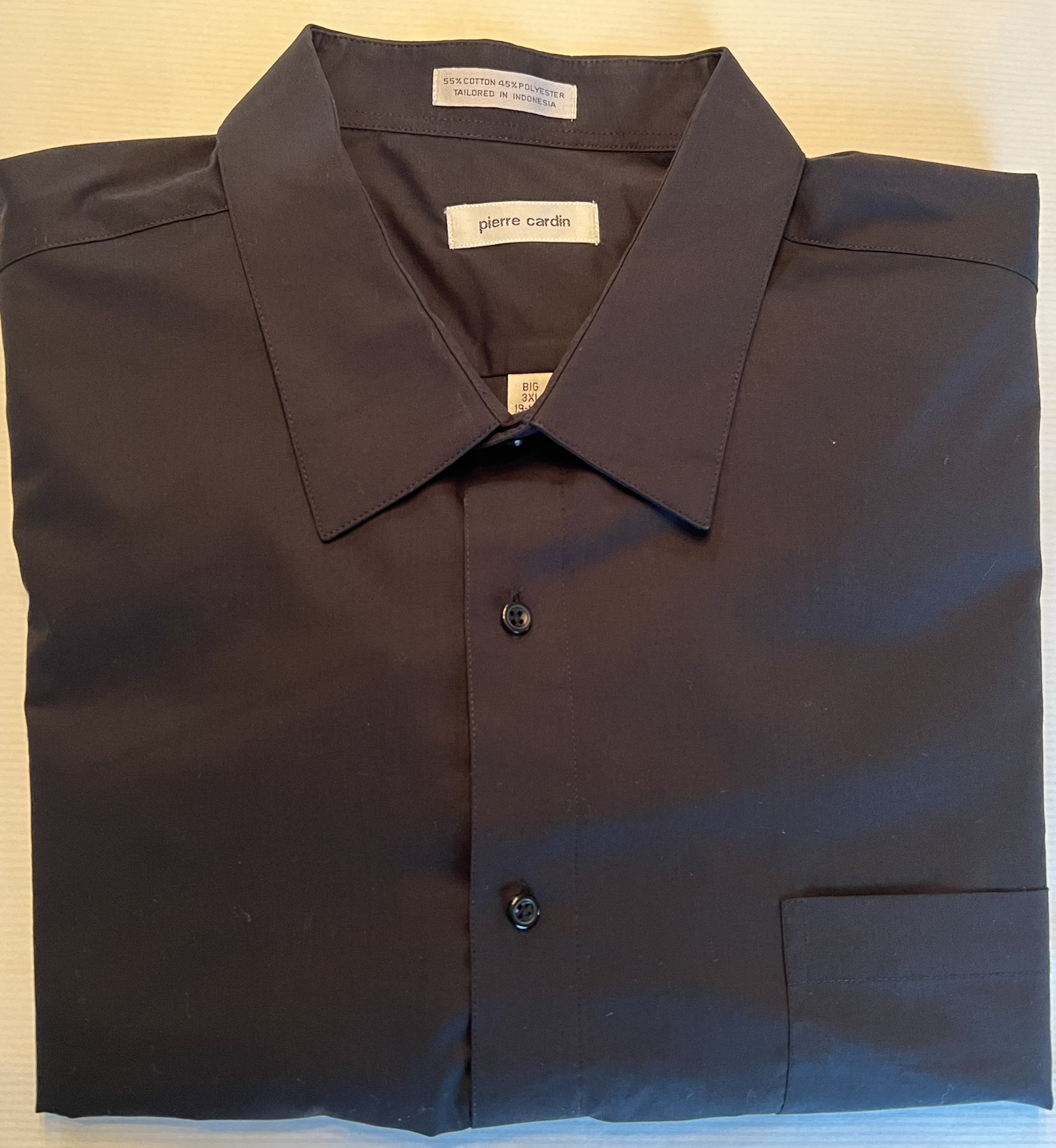 Pierre Cardin Men's Long Sleeve Button Down Black Dress Shirt Big 3XL 19-19 1/2