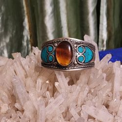 Quartz Turquoise Inlay Sterling Silver Cuff Bracelet 