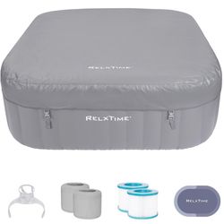 New in box Rexltime Portable Hot Tub 4 to 6 Person, Inflatable Outdoor Spa, 130 Air Jets Built in Heater Pump, Blow Up Hottub for Relaxation, Grey, HS