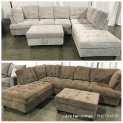 Brand New Chenille Fabric Sectionals With Storage Ottoman 