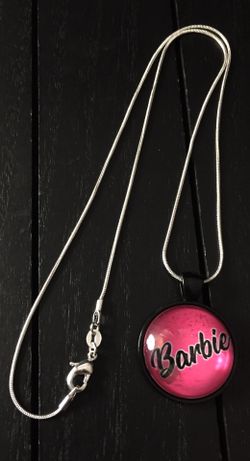 20” Silver Plated Necklace with Barbie Glass Cabachon Pendant