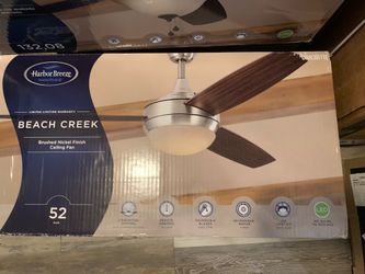 Harbor Breeze Beach Creek 44-in Brushed Nickel LED Indoor Downrod or Flush Mount Ceiling Fan with Light Remote (3-Blade)