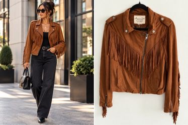 American Rag Cie Brown Fringe Moto Jacket – Estimated Women’s Large