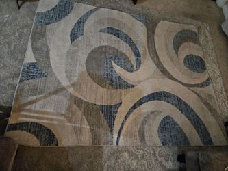 Modern Area Rug Blue and Beige Swirl Pattern