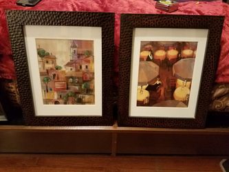 Artwork; 2 pictures; Gold, red, and brown tones, - $15