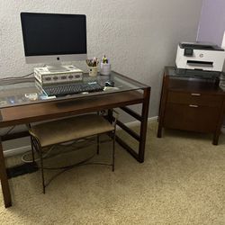 Glass Top Desk With Matching File Cabinet 