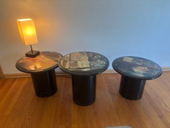 Set of Three Artistic Wooden Side Tables Sofa Table