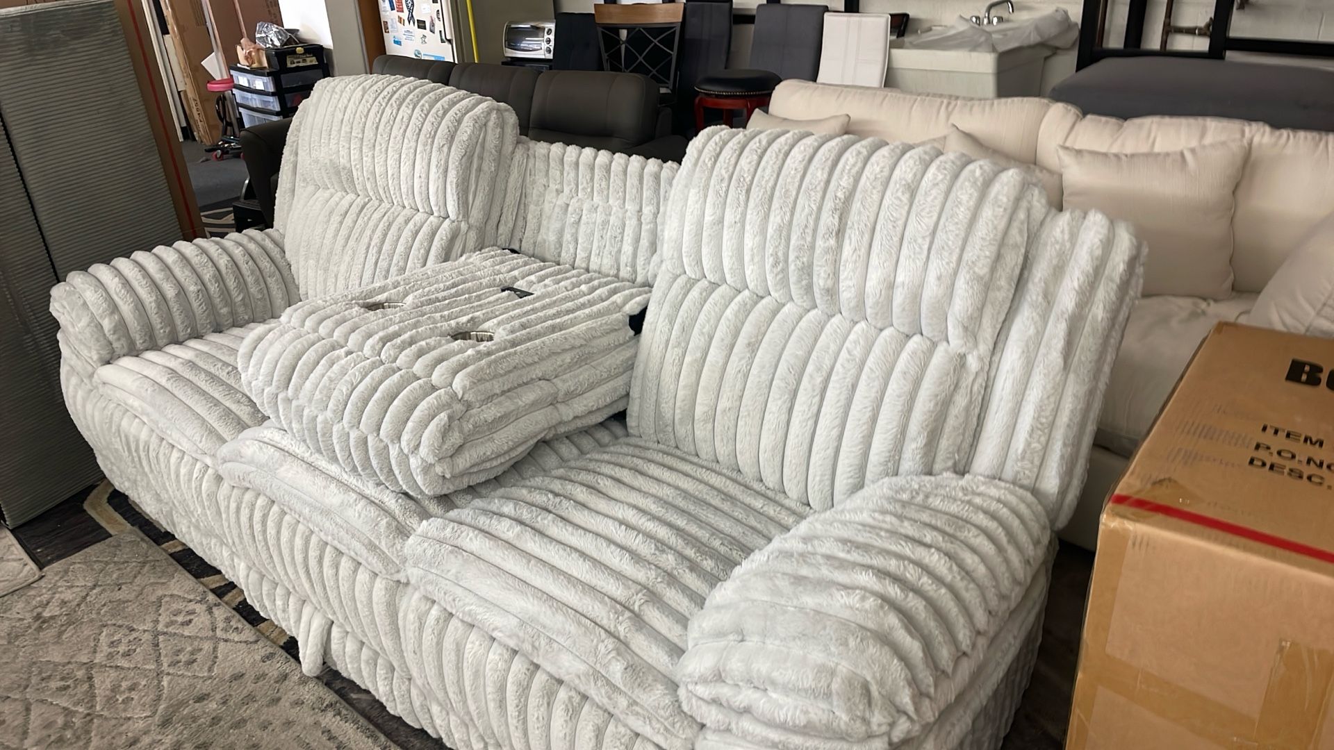 New Fluffy Corduroy Recliner Couch On Sale / Free Delivery 