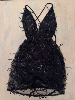Black Sequin Mini Dress with Criss-Cross Back