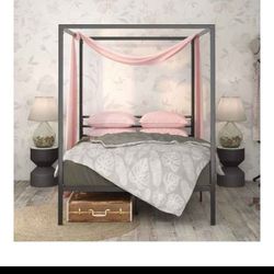 Metal Framed Canopy Four Poster Platform Bed Frame