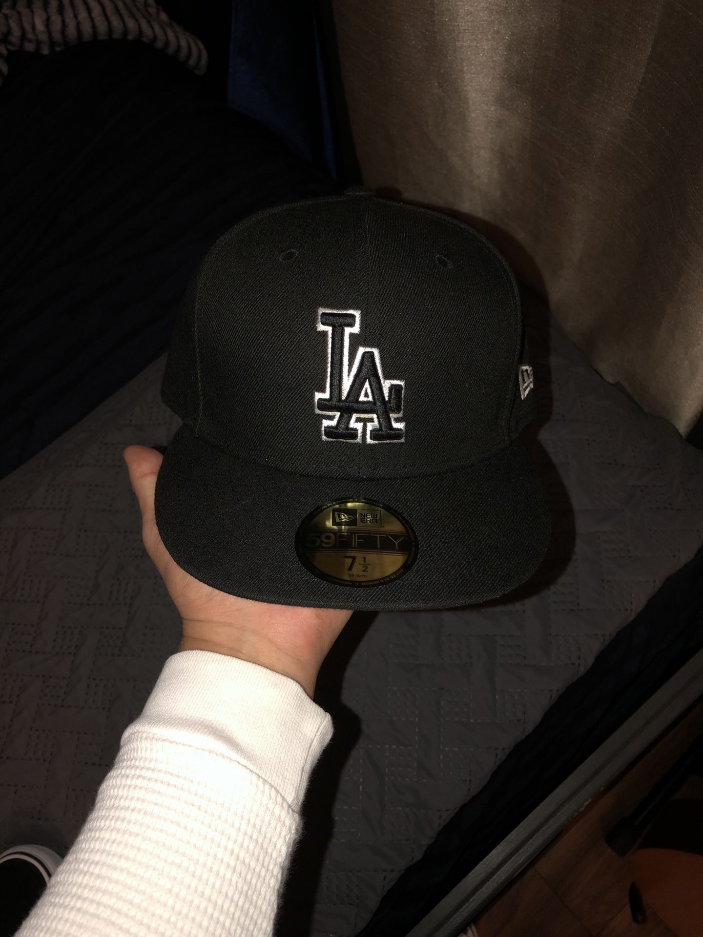 New Era, Black Fitted Dodgers Hat, Size 7 1/2