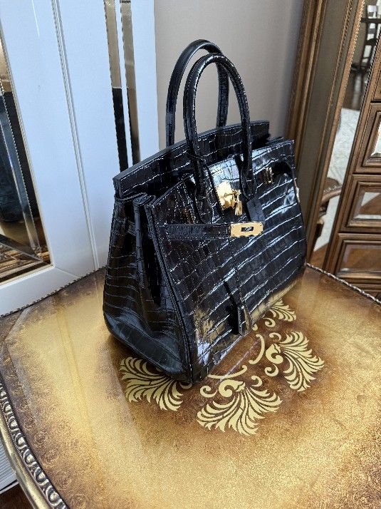 Birkin Black Crocodile Skin Hand Bag