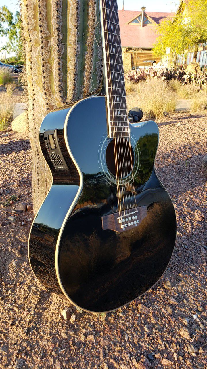 New 12 String Acoustic Electric Requinto Guitar Black Combo with Gig Bag & Accessories Guitarra Electrica Acústica Docerola 12 Cuerdas