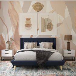 Queen size Upholstered Bed with Low Profile Platform Frame  Queen size  It`s a proven fact that insomnia is brought on by ugly bedroom furniture. Okay