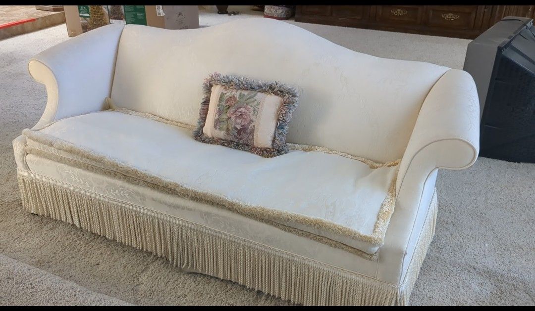Beautiful Down Feather Ethan Allen Loveseat With Fringe Detail