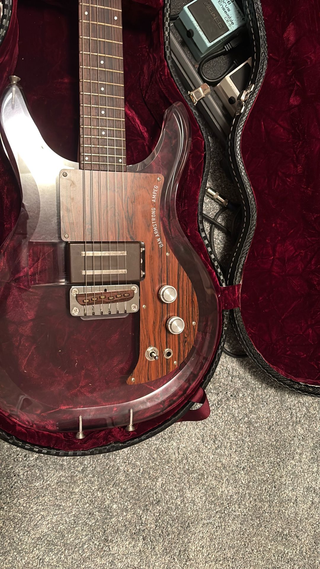 A 2007 Dan Armstrong Japan (Ampeg ADA6 Lucite) guitar