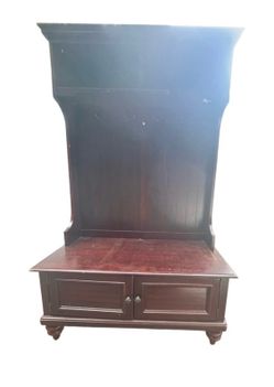 Solid Wood Entryway Storage Bench + Coat Rack Cabinet