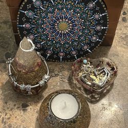 3 Piece Resin Set 1 Ring/braclet Holder 1 Small  Jewelry Holder And One Tealight Holder All Handmade 