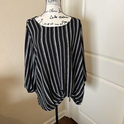 Roz & Ali Black and White Striped Blouse, 2x