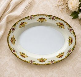 Vintage Noritake Gloria 5603 Oval Serving Platter 16” Pink Roses Gold Japan