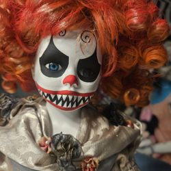 Hand Painted Harlequin Clown Scary Halloween Porcelain Doll
